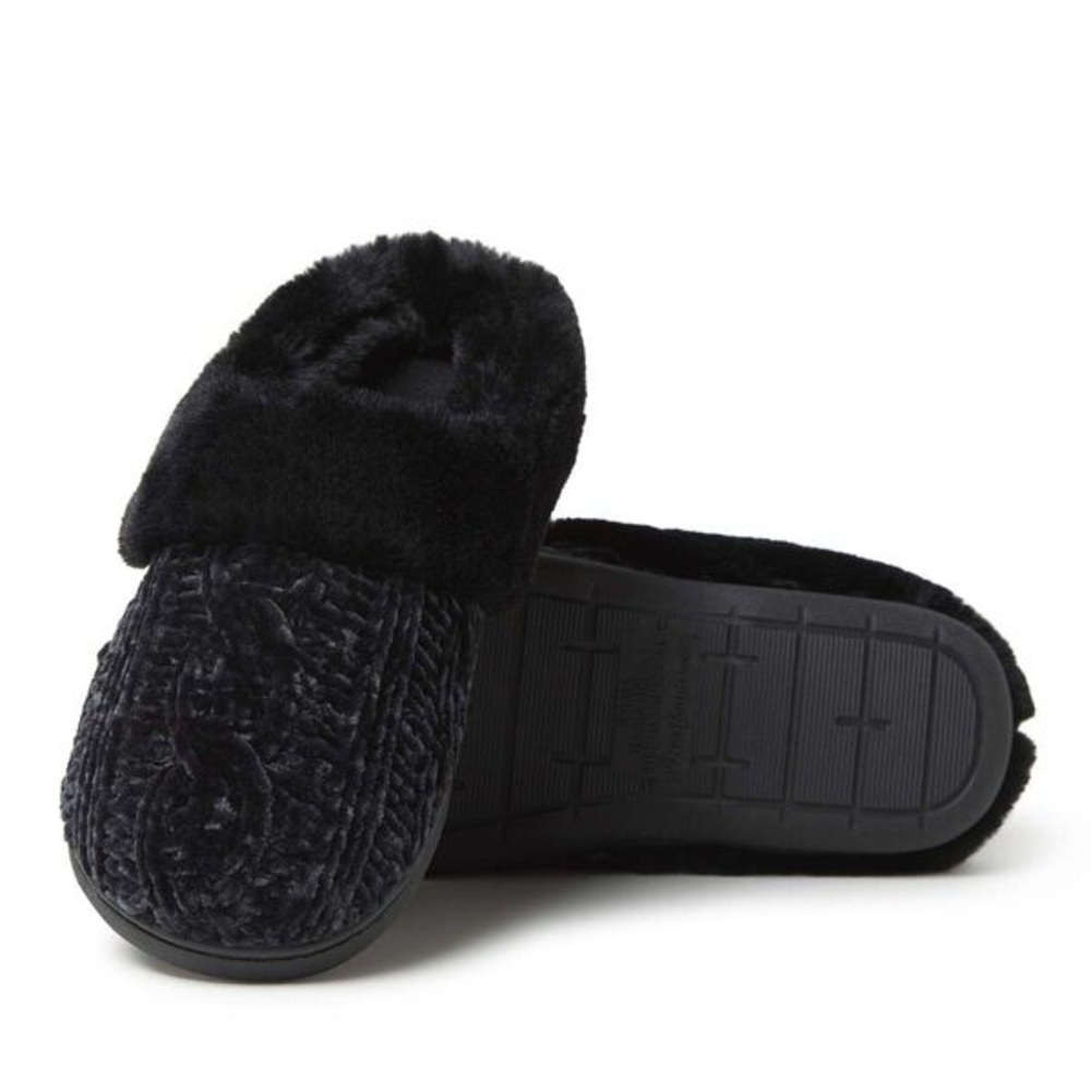 Dearfoams Women's Black Claire Cable Knit Chenille Clog Size 7-8
